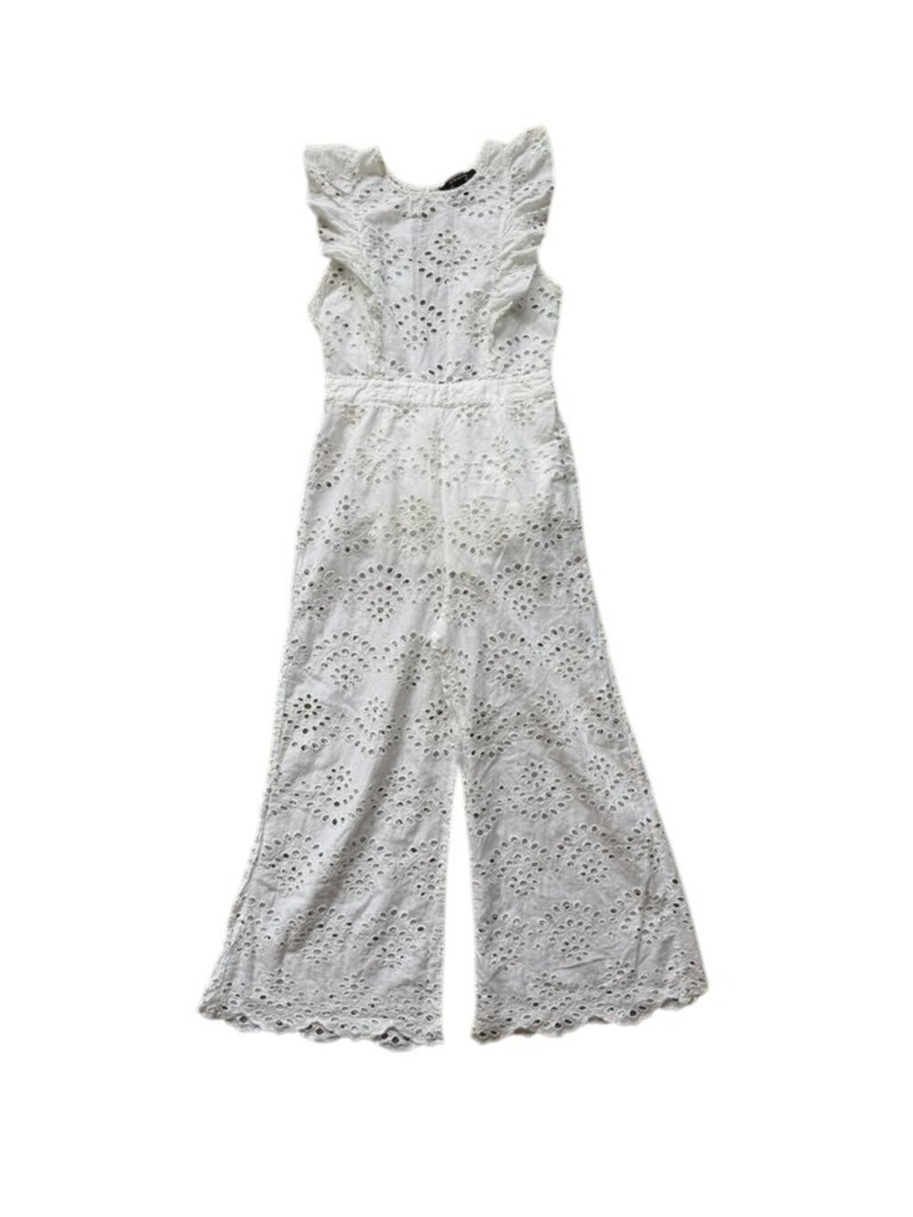 Forever 21 White Eyelet Cotton Wide Leg Jumpsuit Size M.